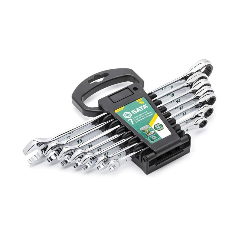 SATA 7-Piece Metric 120P Professional Combination Ratcheting Wrench Set with Universal Spline Drive and 120 Opening Positions, 8mm to 18mm - ST08043U - Image 3